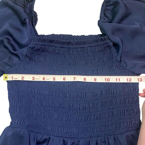 GAP Navy Smocked Bust Square Neck Long Sleeve Midi Dress - Picture 8 of 11